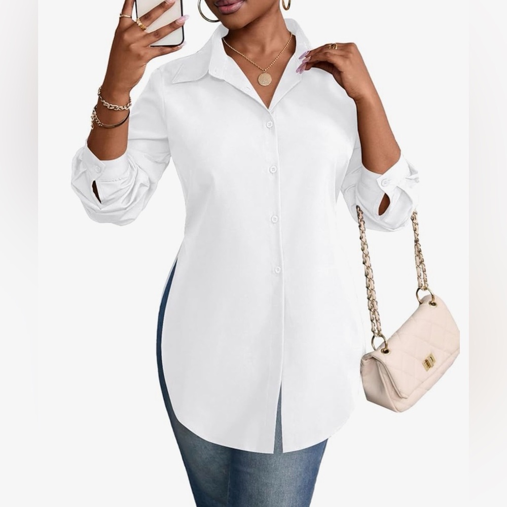 Rooscier White Button-Down Tunic Blouse – Size M – NWT